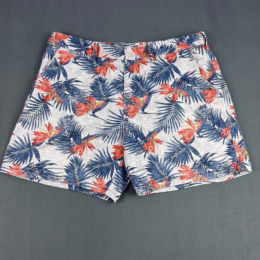 The Foundry Supply Co Mens 44 Tropical Bird of Paradise Cotton Shorts Grey Blue
